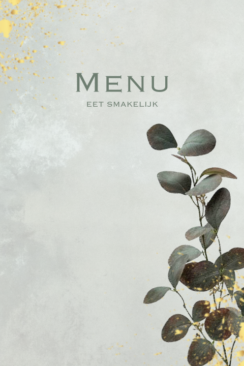 Menukaart met geschilderde eucalyptus takjes