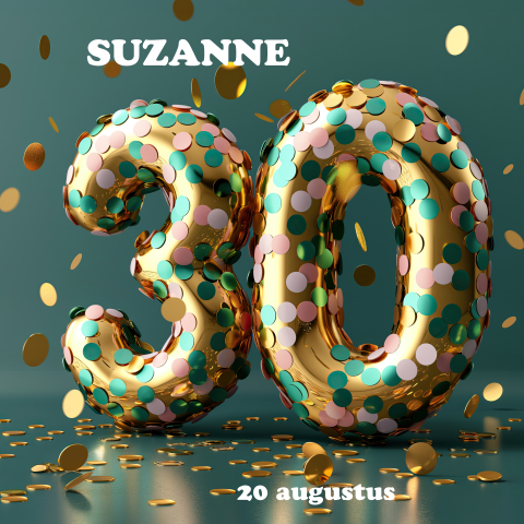 Uitnodiging 30 jaar gouden ballon met confetti