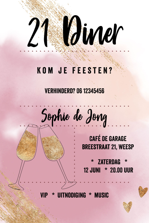 Hippe uitnodiging voor een 21 diner