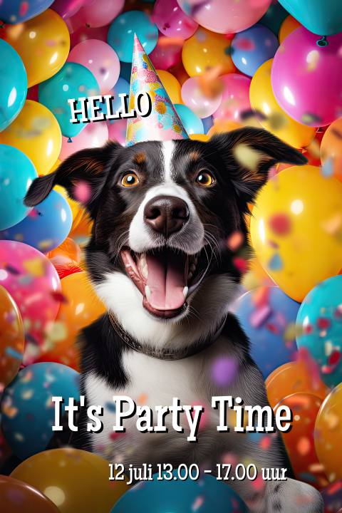 Uitnodiging kinderfeestje met party hond