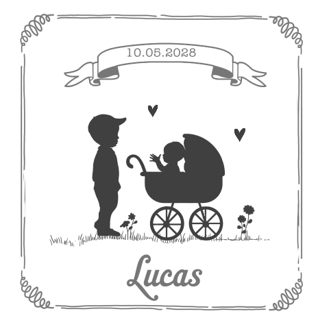 Silhouette geboortekaartje met banner en handlettering