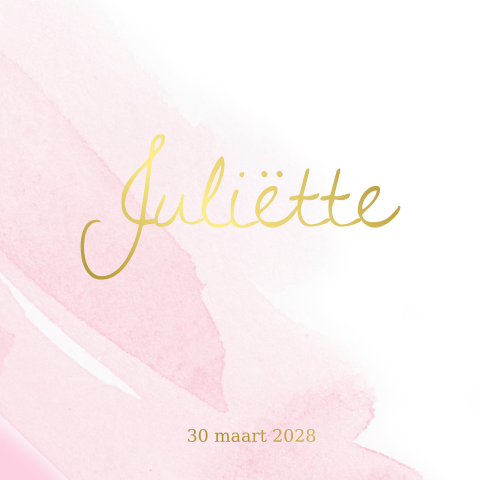 Geboortekaartje meisje aquarel met goudfolie