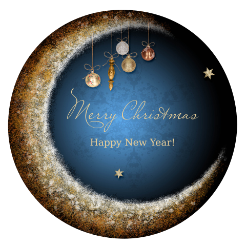 Ronde kerstkaart met maan en blauwe achtergrond