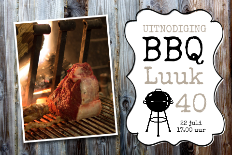 Uitnodiging 40 jaar BBQ op houten achtergrond