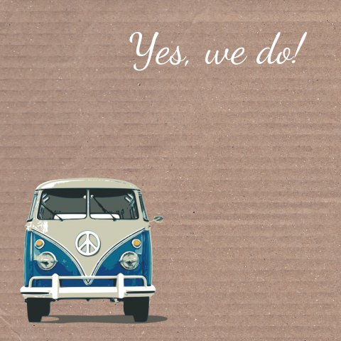 Trouwkaart volkswagenbusje in karton look
