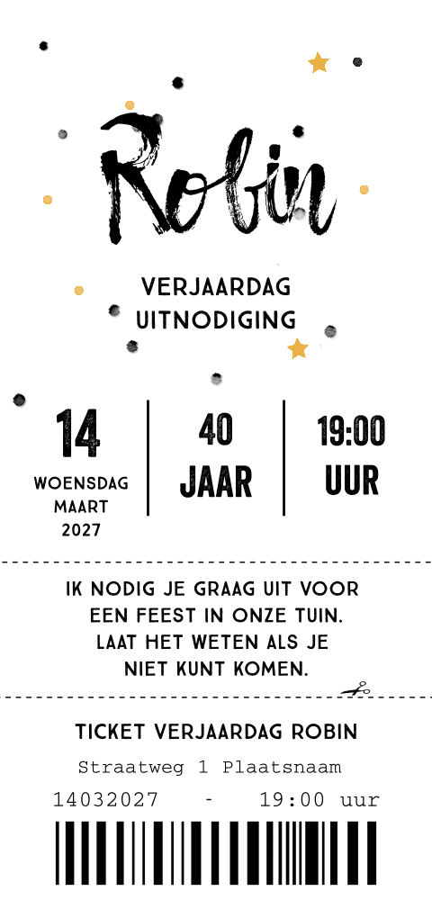 Uitnodiging voor een feestje in ticket stijl
