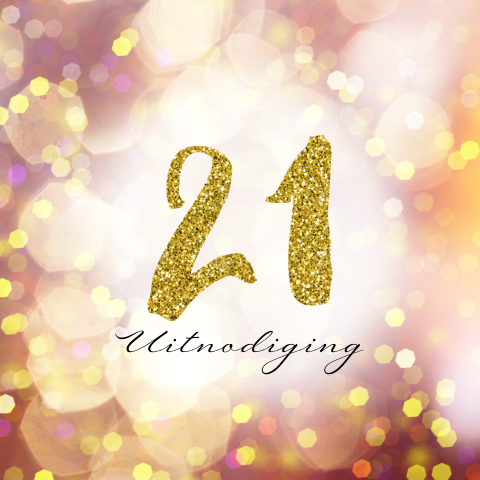 Verjaardagsuitnodiging 21 jaar met gouden glitters