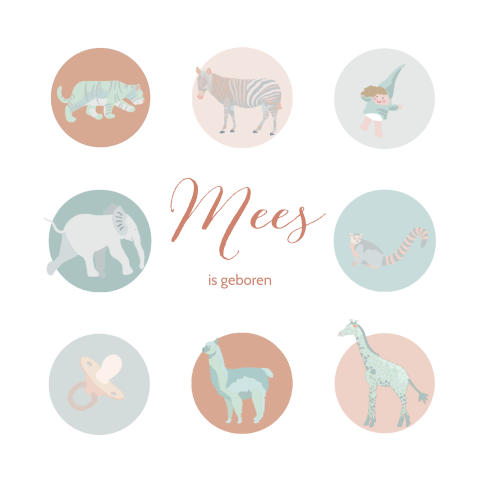 Geboortekaart jongen met wilde dieren