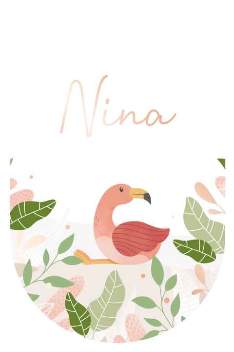 Flamingo geboortekaartje ovaal voor een meisje met flamingo