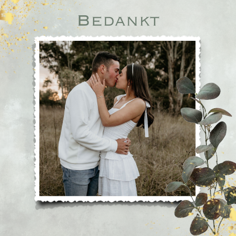 Botanische bedankkaart met geschilderde eucalyptus takjes
