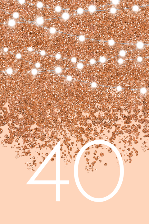 Frisse uitnodiging verjaardag 40 jaar met koperen glitters