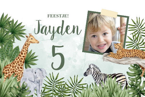 Jungle kinderfeestje uitnodiging foto dieren waterverf