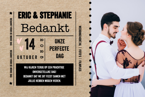 Ticket bedankkaart kraft look achtergrond en foto