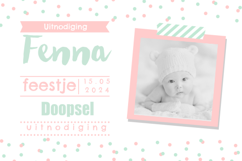 Uitnodiging doopsel foto confetti meisje