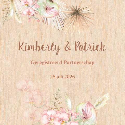 Geregistreerd partnerschap Uitnodiging met droogbloemen gedrukt op hout