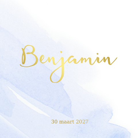Geboortekaartje jongen met blauwe aquarel met goudfolie