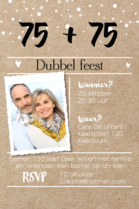 Uitnodigingskaart dubbel feest samen 150 jaar