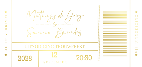 Trouwkaart ticket wit folie stans