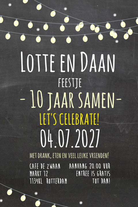 Uitnodiging feestje 10 jaar getrouwd met partylights
