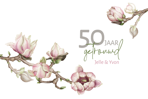Jubileumuitnodiging 50 jaar getrouwd met magnolia bloementak