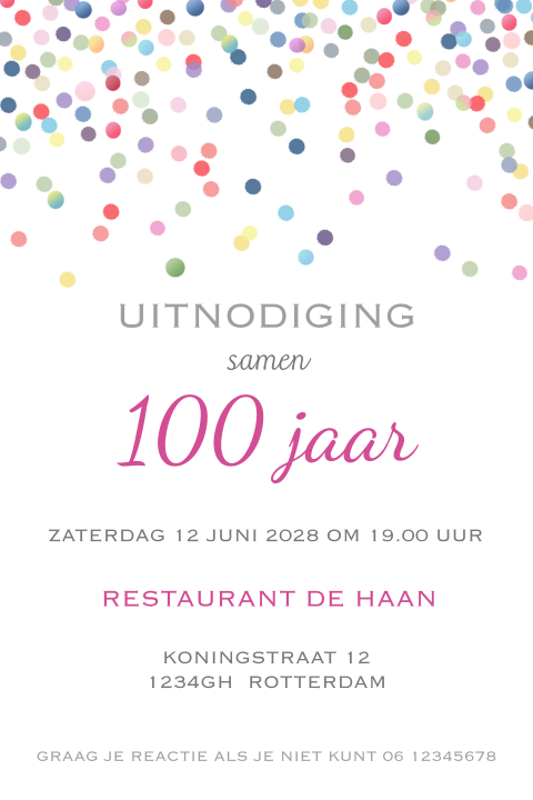 Hippe feest uitnodiging samen 100 jaar met confetti