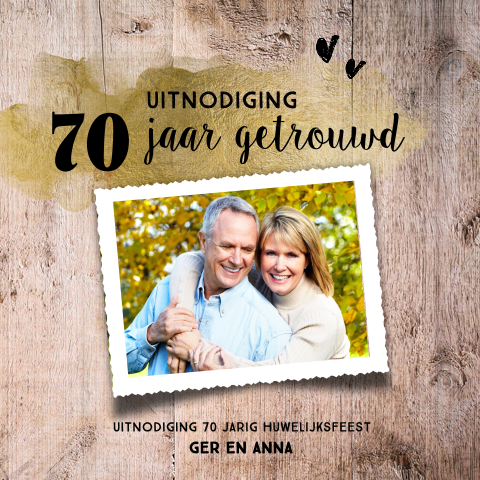Uitnodiging 70 jaar getrouwd met goud en hout