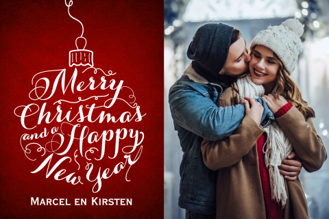 Kerstkaart rood typo en eigen foto