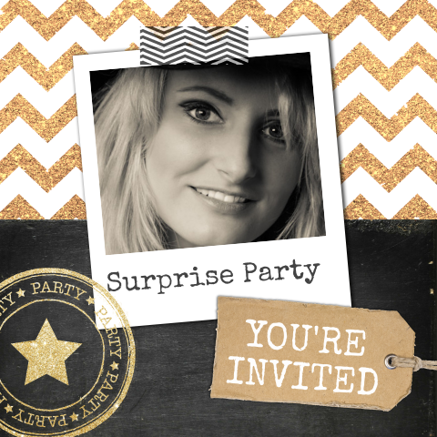Uitnodiging surprise party chevron met polaroid