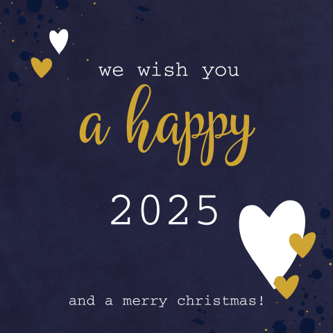 Kerstkaart a happy 2025 hartjes