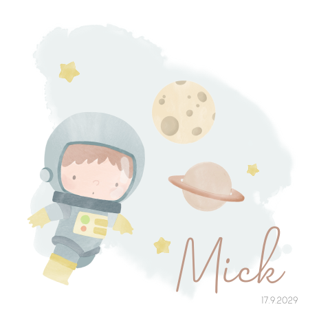 Geboortekaartje lief voor een jongetje met astronaut maan en sterretje