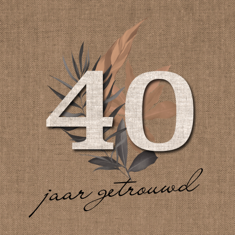 40 jaar getrouwd uitnodiging linnen look met blad
