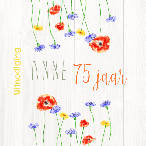 Verjaardag uitnodiging vrouw met bloemen 75 jaar 