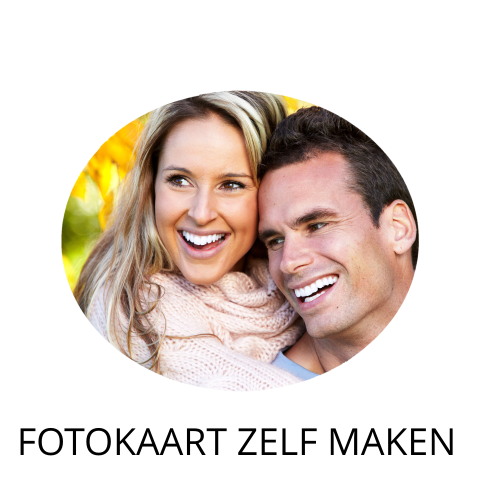 Vierkante kaart met foto achter ovaal kader zelf ontwerpen