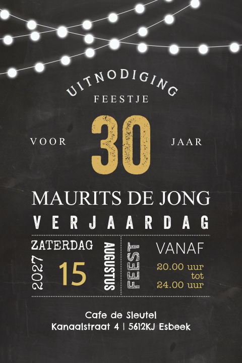 Uitnodiging 30 jaar verjaardag krijtbord staand enkel
