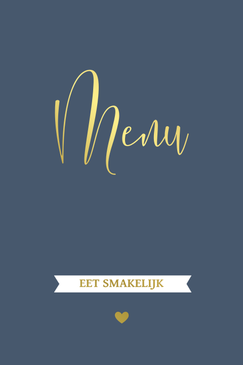 Moderne menukaart met goudfolie en donker blauwe achtergrond