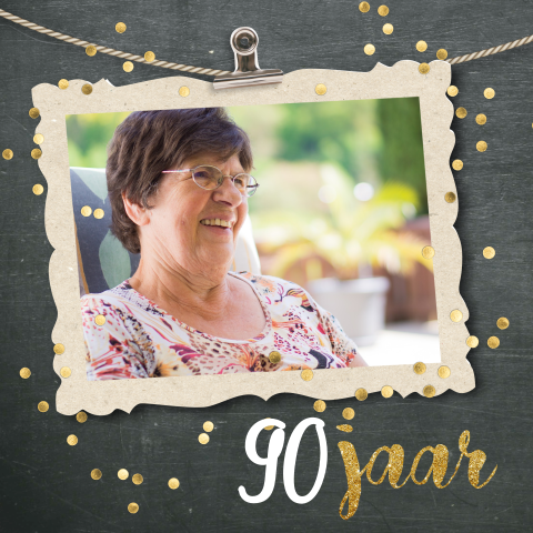 Uitnodiging verjaardag 90 jaar met confetti