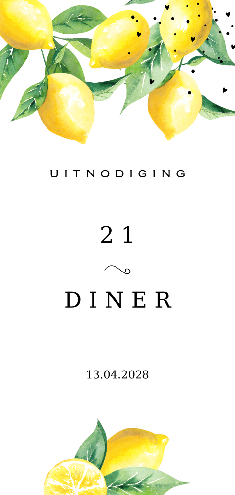 21 diner uitnodiging met ronde hoeken citroenen en blaadjes