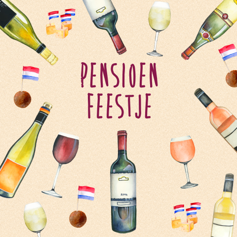 Uitnodiging voor een pensioenborrel met wijn en hapjes