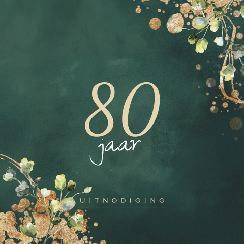 80 jaar verjaardag uitnodiging groen met goudlook jaartal