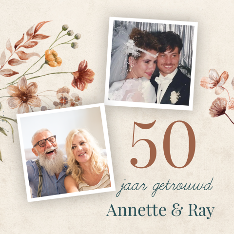Uitnodiging 50 jarig jubileum vintage bloemen