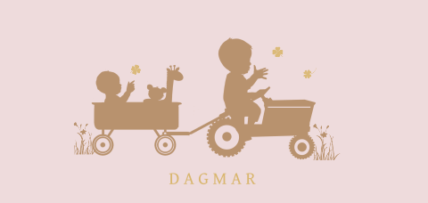 Geboortekaartje 2e kindje met tractor en baby zus