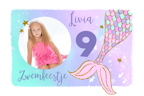 Kinderfeestje uitnodiging zeemeermin glitter foto
