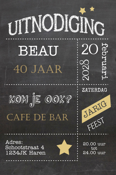 Uitnodiging verjaardag 40 jaar schoolbord met typografie