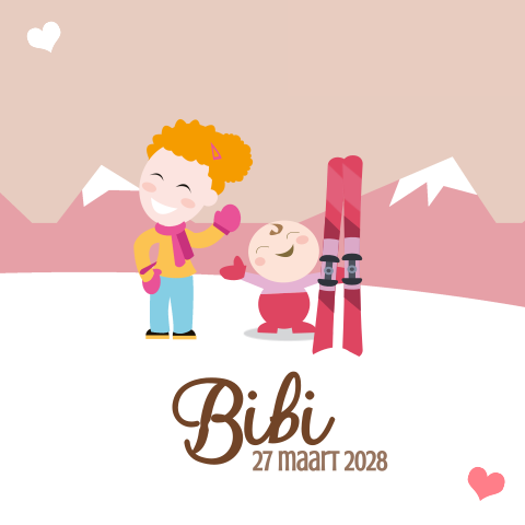 Geboortekaartje 2e kind wintersport skiën meisje