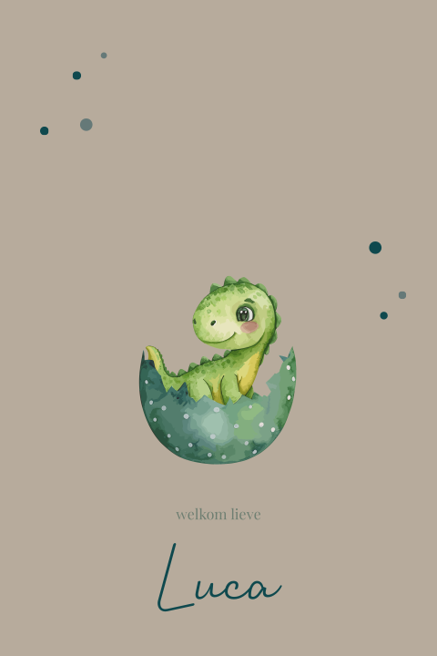 Dino geboortekaartje met een kleine dino uit een ei