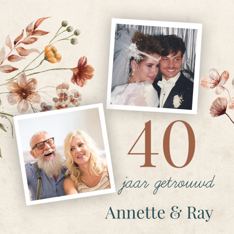 Uitnodiging jubileum 40 jaar getrouwd kaart vintage bloemen