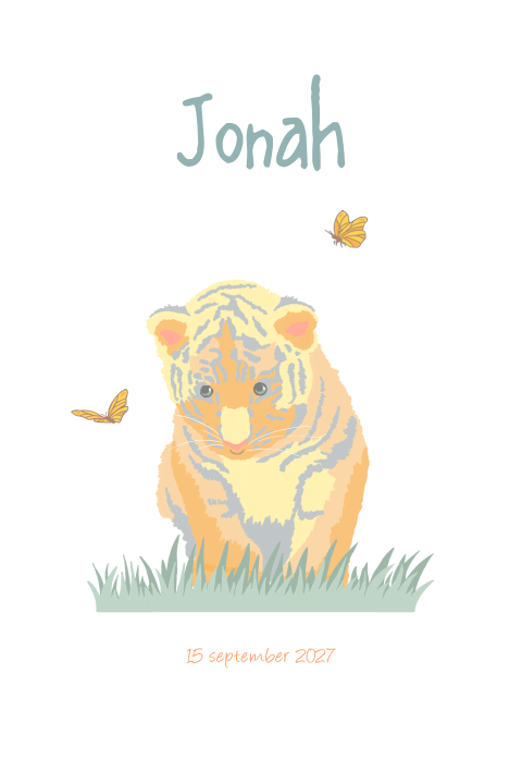 Geboortekaartje voor een jongen met tijger