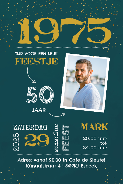Uitnodiging verjaardag man 50 jaar uit 1975 groen
