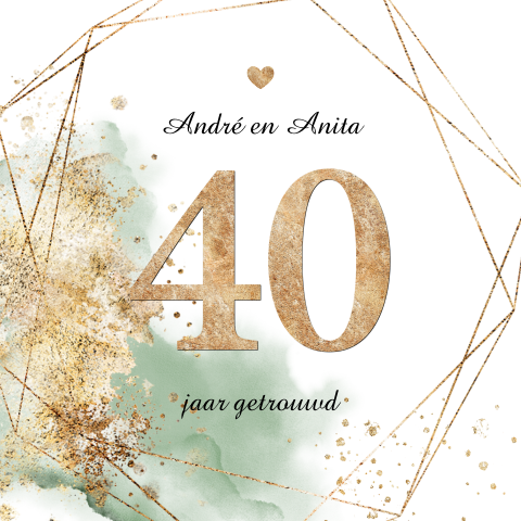 Jubileum 40 jaar getrouwd uitnodiging groen met waterverf