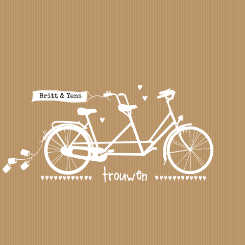 Huwelijkskaart met witte tandem fiets